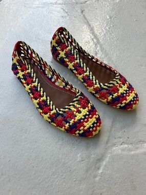 STAUD Multicolor Braided Slip-On Flats in Yellow, Blue & Red size 36